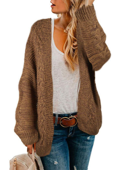 Astylish Womens Cardigans Loose Winter Warm Cozy Open Front Solid Long Sleeve Chunky Cable Knited Cardigan Sweater Large Brown