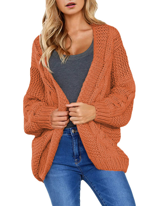 Astylish Womens Open Front Cardigan Long Sleeve Winter Warm Cozy Chunky Knit Sweater Outwear Coat Orange Red Medium