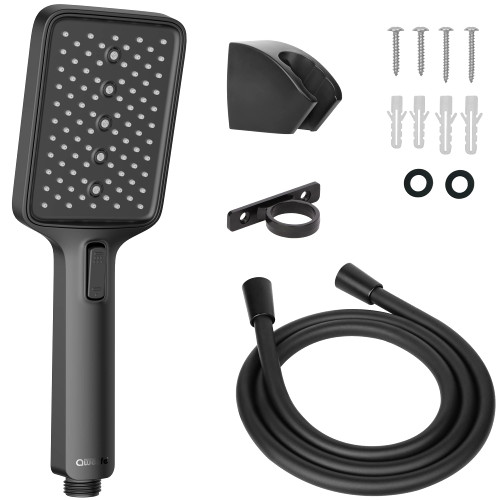 RV Shower Head with Hose and On Off Switch, Water Saving and High Pressure Shower Head with Hose Guide Ring and Shower Holder for RV, Camper, Van, Travel Trailer, Motorhome and Boat, Matte Black