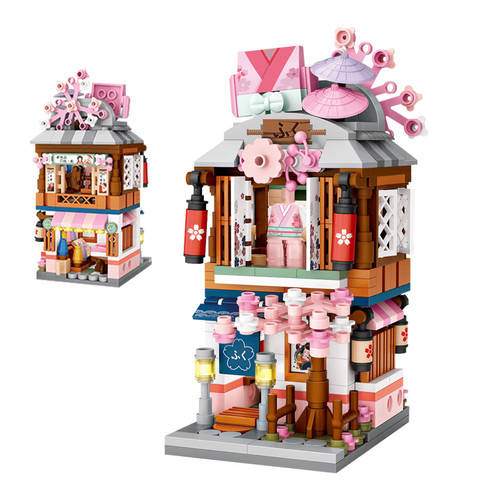 AXSDXA Mini Building Blocks Bricks Set - Building Block Construction Toy Inspired by Japanese Street View Building Blocks Model Set for Kids Adult (418PCS Kimono Shop)