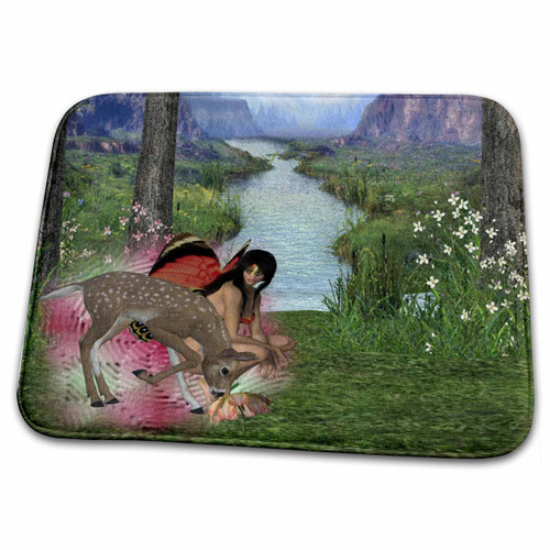 3dRose Baby Fawn and Fairy by Beautiful Garden Lake - Bathroom Bath Rug Mats (rug-167133-1)