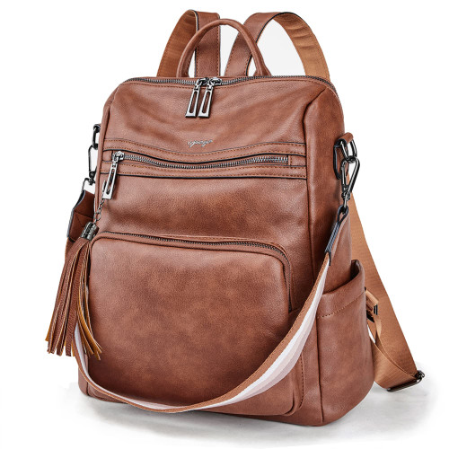 OPAGE Leather Backpack Purse for Women Fashion Tassel Ladies Shoulder Bags Designer Large Backpack Travel Bag