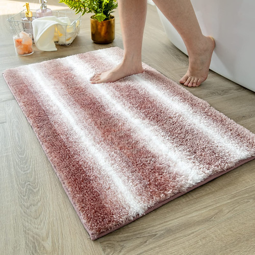DEXDE Pink Bathroom Rugs Non-Slip Bath Mats for Bathroom Soft Plush Microfiber Bath Rug Machine Washable Absorbent Carpet for Bathroom Shower Tub,20"x32"