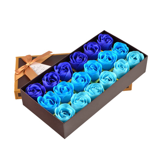 Little World Bath Soap Rose Flower Floral Scented Soap Rose Petals Body Soap in Gift Box for Valentine's Day Anniversary Birthday Mothers Day, Gift for Her (18 Pcs/Box Gradient Blue)