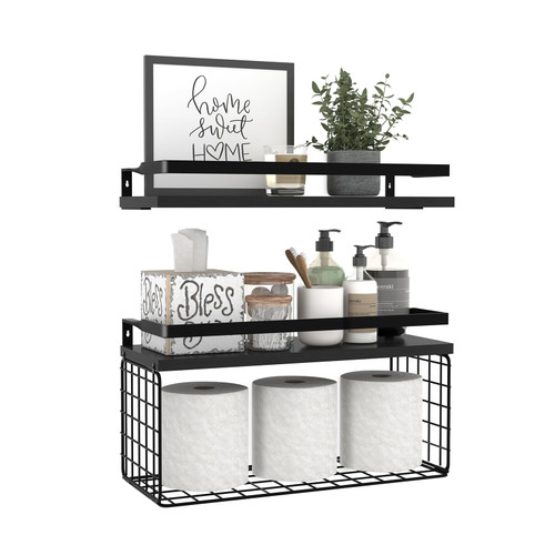 WXCGX Floating Shelves, Rustic Floating Shelves Wood Over Toilet with Paper Storage Basket, Farmhouse Wall Mounted Shelves Floating Shelf for Bathroom Bedroom Wall Decor Living Room Kitchen (Black) WXCGX Floating Shelves, Rustic Floating Shelves Wood Over Toilet with Paper Storage Basket, Farmhouse Wall Mounted Shelves Floating Shelf for Bathroom Bedroom Wall Decor Living Room Kitchen (Black)