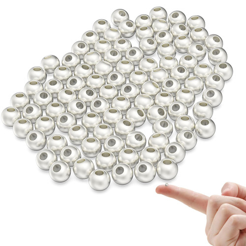 925 Sterling Silver Beads for Jewelry Making 100Pcs S925 Silver Loose Beads Smooth Round Silver Beads for Stackable Bracelet Jewelry Craft Making(Made in Italy)
