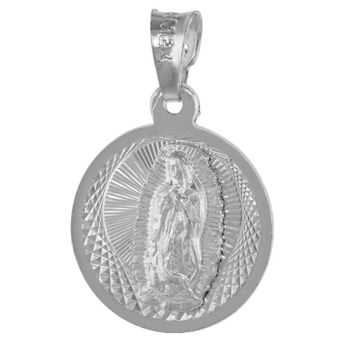 Sabrina Silver 3/4 inch Round Sterling Silver Double Sided Guadalupe and St Jude Thaddaeus Medal Pendant for Men and Women Diamond Cut