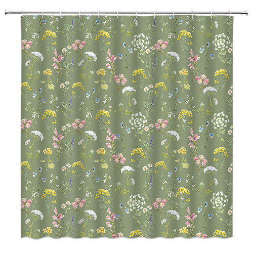GCTNBJL Boho Floral Shower Curtain Garden Flower Botanical Wildflower Plant Leaves Herbs Tropical Pink Sage Green Yellow Aesthetic Nature Bathroom Home Curtain with Hooks,70" Wx70 H