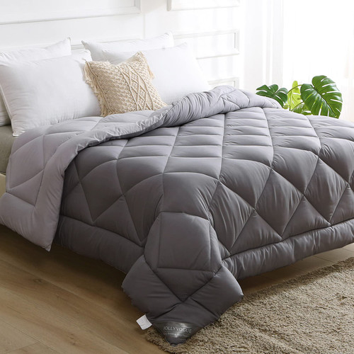 JOLLYVOGUE Dark Grey/Light Grey Queen Comforter Duvet Insert, Quilted Comforter with Corner Tabs, Down Alternative Bed Reversible Comforters for All Season with Box Stitched 88"x88"