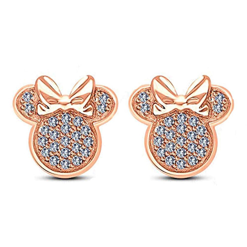 Cubic Zirconia Womens Girls Mickey Minnie Mouse Stud Earrings 925 Sterling Silver 14k Rose Gold Plated (Push Back)
