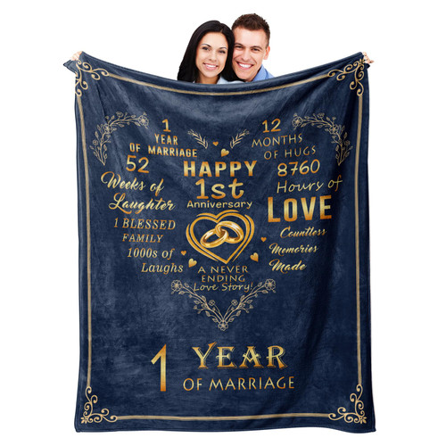 1 Year Anniversary Wedding Gifts for Him Her, 1st One Year Anniversary Romantic Gifts for Couple Husband Wife, First Anniversary Marriage Gifts, 1st Year Paper Anniversary Throw Blanket 60"X50"