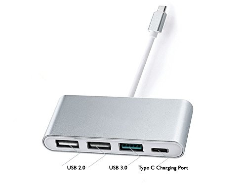 DigitCont USB TYPE-C Hub - 3 x USB Ports (USB 2.0 & 3.0) - w/USB-C Charging Port - for New MacBook(2015/2016), ChromeBook Pixel Devices Nokia N1, Nexus 6/6p and Other Type-C HUB Devices, Silver