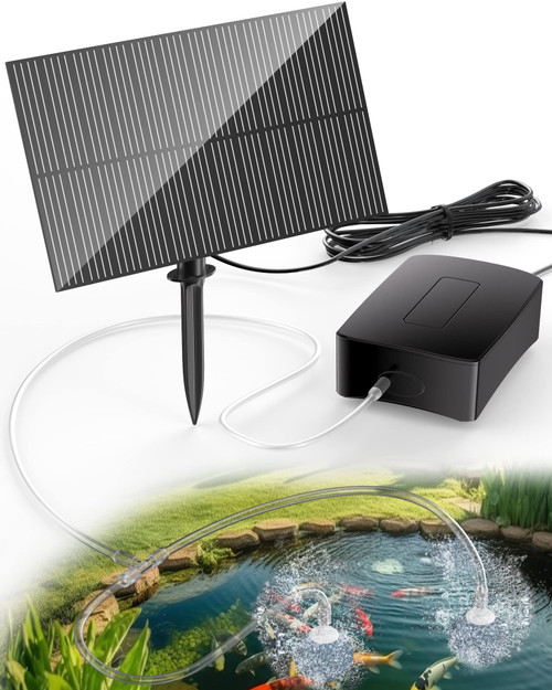 Biling Solar Pond Aerator with Battery Backup, 3 Modes Solar Air Pump Hydroponics Air Pump, Solar Powered Pond Bubbler for Outdoor Fish Pond Stock Tank Aquarium