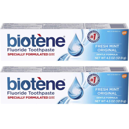 Biotene Fresh Mint Original Gentle Formula Fluoride Toothpaste, 4.3 Ounces Each (Value Pack Of 2)