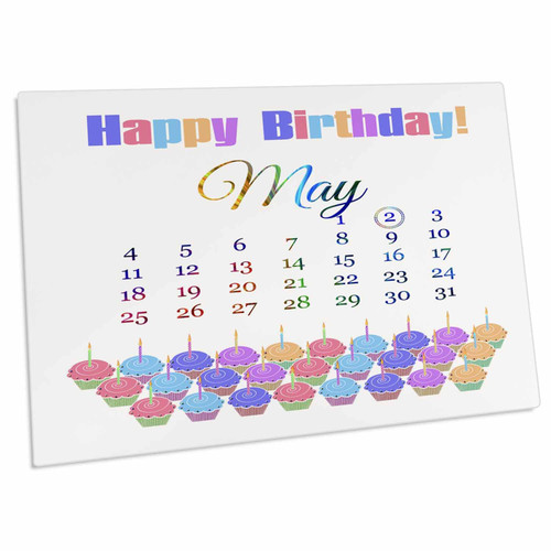 3dRose Birthday on May 2nd, Colorful Cupcakes with Candles... - Desk Pad Place Mats (dpd-181406-1)