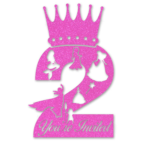 Pink Princesses 2nd Birthday Party Invitations Glitter Princess Theme 2 Year Old Girls Birthday Shaped Invites Fill-in Invitations With Envelopes, Set of 20