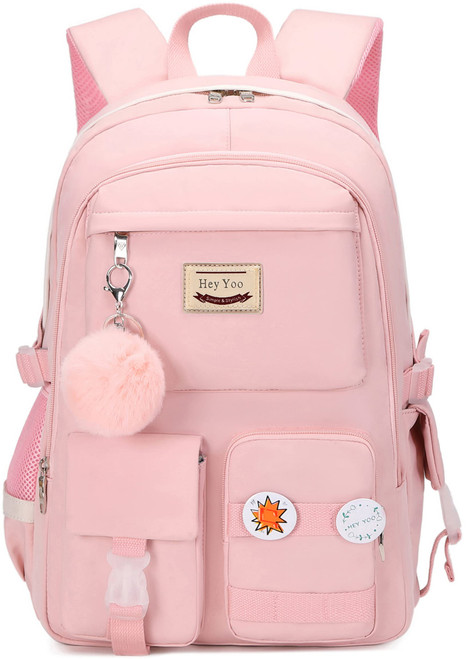 Hey Yoo Backpack for Girls Bookbag Cute School Bag College Middle High Elementary School Backpack for Teen Girls (Pink)