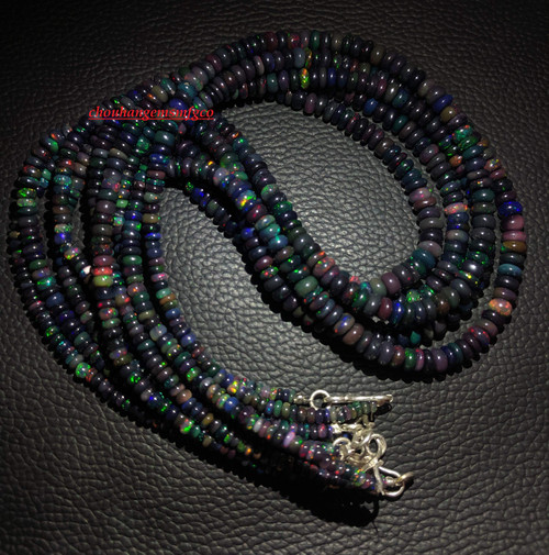Black Ethiopian Opal Necklace,925 Sterling Silver,Multi Flashes Welo Opal Beads Necklace,Opal Rondelle Shape Necklace,2-6mm,18 Inch