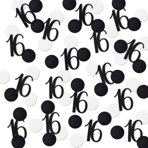 Black Glitter 16 Confetti, 16th Birthday Number Confetti, 200pcs Anniversary Party Table Decoration Supplies