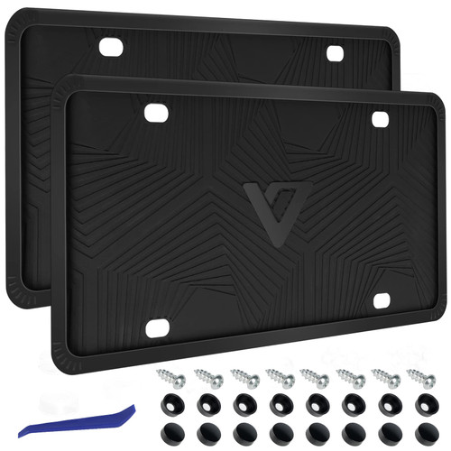 Silicone Black License Plate Frames Covers, 2 Pack Car License Plate Covers Universal US Car Plate License Bracket Holders, Rust-Proof, Rattle-Proof, Weather-Proof with Drainage Holes Car Accessories
