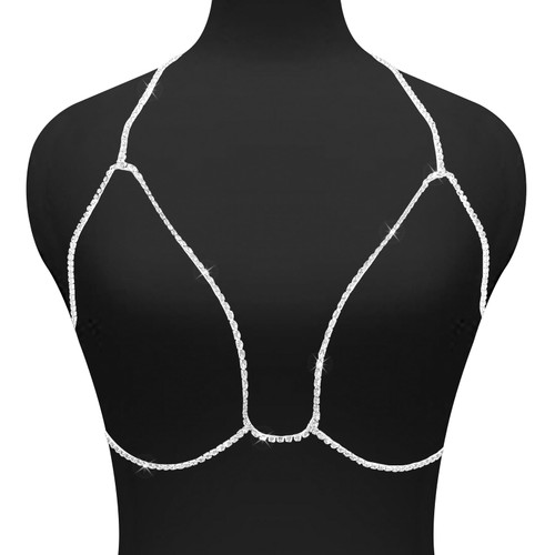 Body Chains for Women Sexy Glitter Crystal Body Jewelry for Women Sexy Silver Body Chain Bra Belly Chain Waist Chain Bikini Body Chain Party Nightclub Body Accessories Jewelry for Women and Girls
