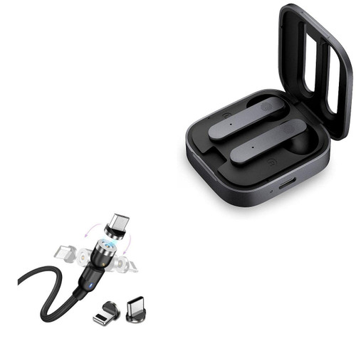 BoxWave Cable Compatible with BLU Aria Pod+ - MagnetoSnap AllCharge Cable, Magnet Charging Cable USB Type-C Micro USB for BLU Aria Pod+ - Jet Black
