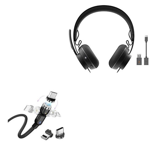 BoxWave Cable Compatible with Logitech Zone 900 Headset - MagnetoSnap AllCharge Cable, Magnet Charging Cable USB Type-C Micro USB for Logitech Zone 900 Headset - Jet Black