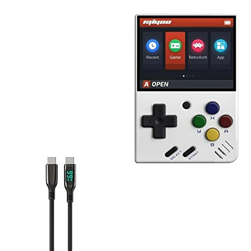 BoxWave Cable Compatible with Miyoo Mini - PowerDisplay PD Cable (6ft) - USB-C to USB-C (100W), LED Display 6 Foot PD Braided Nylon Cable for Miyoo Mini - Jet Black