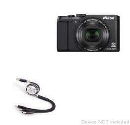 BoxWave Cable Compatible with Nikon Coolpix S9900 - AllCharge miniSync, Retractable, Portable USB Cable - Jet Black