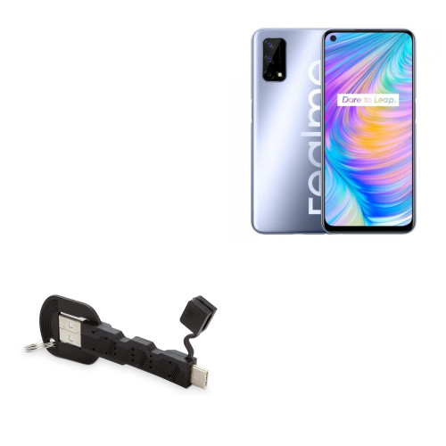 BoxWave Cable Compatible with Realme Narzo 30 - USB Type-C Keychain Charger, Key Ring 3.1 Type C USB Cable - Jet Black
