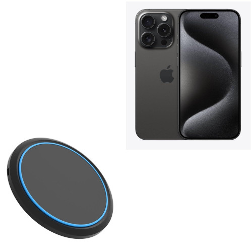 BoxWave Charger Compatible with Apple iPhone 15 Pro - SwiftCharge PowerDisc Wireless Charger (15W), Qi Wireless 15W Circular Desktop Charger - Jet Black