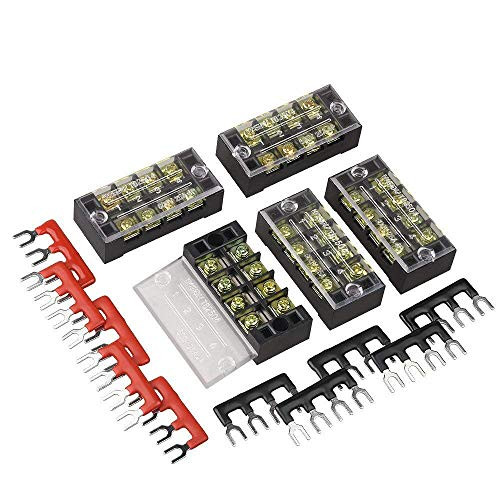 Qishare 15 Pcs Dual Row 4 Position Screw Barrier Terminal Block 600V 25A + 400V 25A 4 Postions Pre Insulated Terminal Barrier Strip Red/Black 10 Pcs(25A 4P)