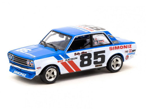 Tarmac Works Datsun 510 "BRE #85 Bobby Allison Trans-American 2.5 Championship (1972) with Shipping Container Display Case Hobby64 1/64 Diecast Model Car T64-052-BRE85