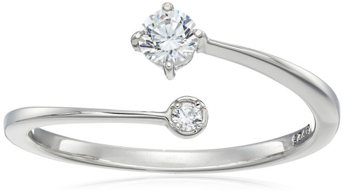Amazon Collection Platinum-Plated Sterling Silver Infinite Elements Cubic Zirconia 2-Stone Round Ring, Size 6