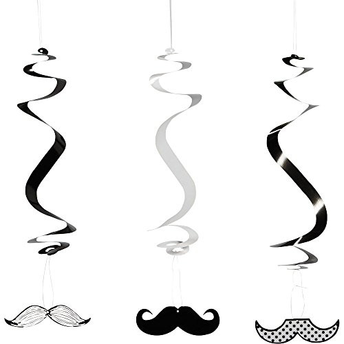 Fun Express Paper Mustache Dangling Swirls Set, (12 Count)