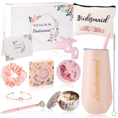 Bridesmaid Proposal Gifts Sets Personalized - Bridesmaid Proposal Box - Bridesmaid Gift Box Pink Champagne Flutes Bridesmaid Gifts Set for Wedding - Will You Be My Bridesmaid Box,Gifts for Bridesmaids