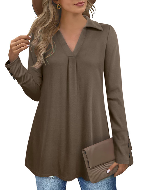Vivilli Sweaters for Women Winter Tunic Warm Tops Christmas Tunic Sweaters Long Sleeve Flared Blouse Form Fitting Work Shirts Tunic Length Sweatshirts Coffee,Large