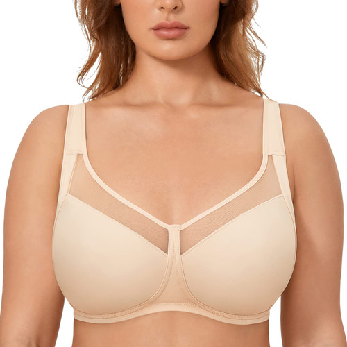 DELIMIRA Women's Minimizer Wireless Plus Size Full Coverage Unlined Support Bra Beige 36E