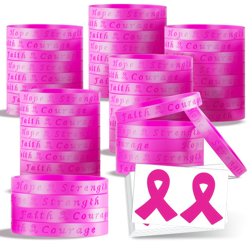Bundle of 50 Pcs Breast Cancer Awareness Bracelets and 50 Pcs Die-Cut Pink Ribbon Stickers, Breast Cancer Awareness Accessories Camouflage Wristbands Football Gear Fundraising Charity Giveaways Bundle of 50 Pcs Breast Cancer Awareness Bracelets and 50 Pcs Die-Cut Pink Ribbon Stickers, Breast Cancer Awareness Accessories Camouflage Wristbands Football Gear Fundraising Charity Giveaways