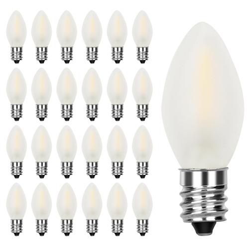 25 Pack C7 LED Frosted White Light Bulbs, C7 Vintage Christmas Replacement Bulbs for Outdoor Indoor Backyard Wedding Christmas Decoration String Lights, C7/E12 Candelabra Base, 0.6W