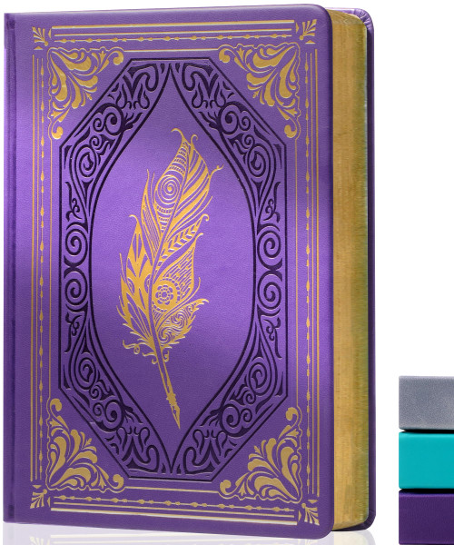 CAGIE Vintage Leather Journal for Women, 320 Pages Gold Edge Paper Notebook, A5 Hardcover Notebook College Ruled Journals for writing, 5.7" x 8.3", Purple