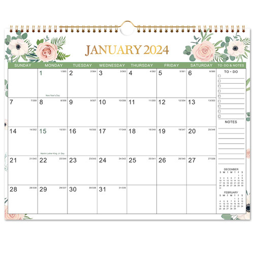 Calendar 2024-2024 Wall Calendar, July 2023 - December 2024, 14.8" x 11.57", 12 Monthly Wall Calendar 2024, Twin-Wire Binding + Hanging Hook + Thick Paper + Julian Dates - Floral