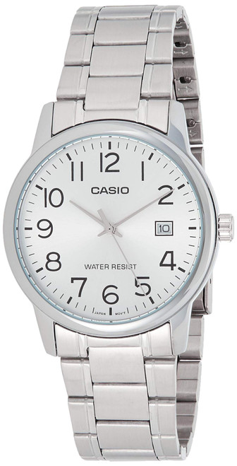 Casio #MTP-V002D-7B Men's Standard Analog Stainless Steel Date Silver Dial Watch