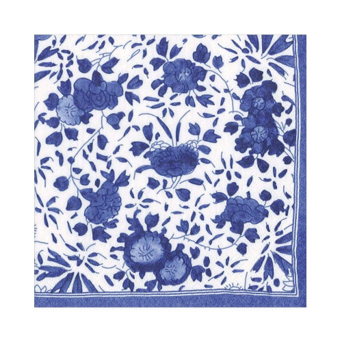 Caspari Delft Paper Luncheon Napkins in Blue, Two Packs of 20