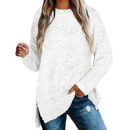 Wirziis Womens Tunic Tops, Long Sleeve Solid Shirts Casual Crewneck Sweatshirts Fashion Loose Warm Split Side Tunic