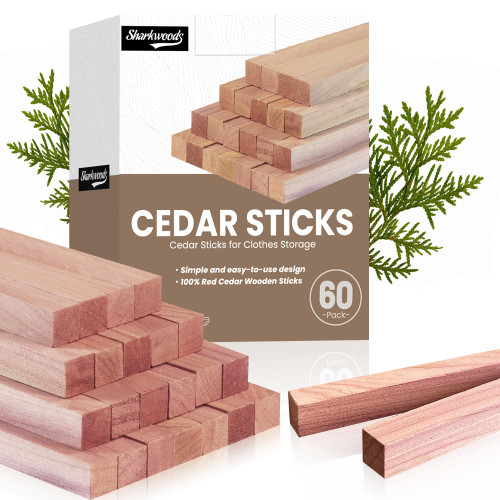 Sharkwoods Cedar Blocks for Clothes Storage Cedar Variety, 60 Cedar Sticks 100% Natural Aromatic Cedar Accessories for Closets & Drawers (60Pack-Sticks)