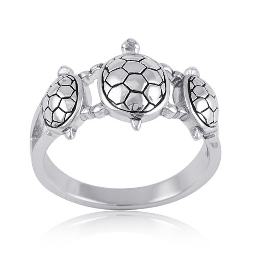 SILVERCLOSEOUT Rhodium Plated Sterling Silver Womens Three Turtle Ring - Size 7