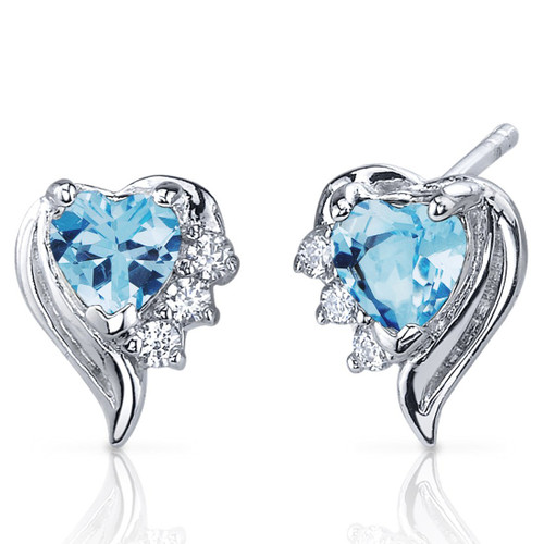 Peora Swiss Blue Topaz Angel Wing Earrings 925 Sterling Silver, Natural Gemstone Birthstone, 1 Carat Total, Heart Shape, 5mm, Friction Backs Peora Swiss Blue Topaz Angel Wing Earrings 925 Sterling Silver, Natural Gemstone Birthstone, 1 Carat Total, Heart Shape, 5mm, Friction Backs