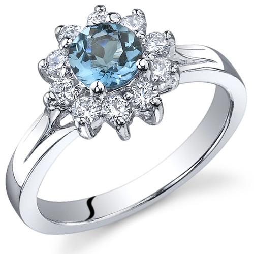 Peora Ornate Floral 0.50 carats London Blue Topaz Ring in Sterling Silver Size 5