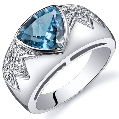 Peora Swiss Blue Topaz Museum Ring Sterling Silver Trillion Cut 2.00 Carats Size 5